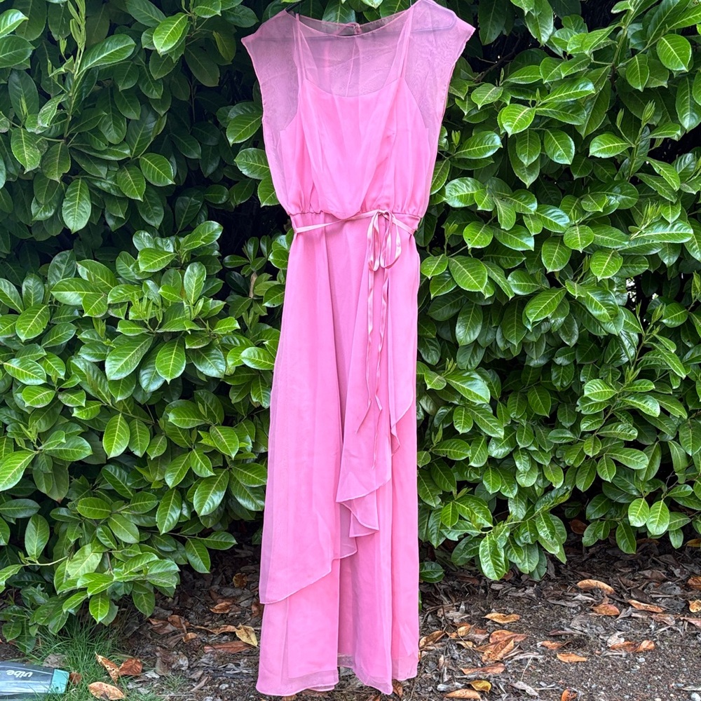VTG 1980s sheer rose pink chiffon dress
